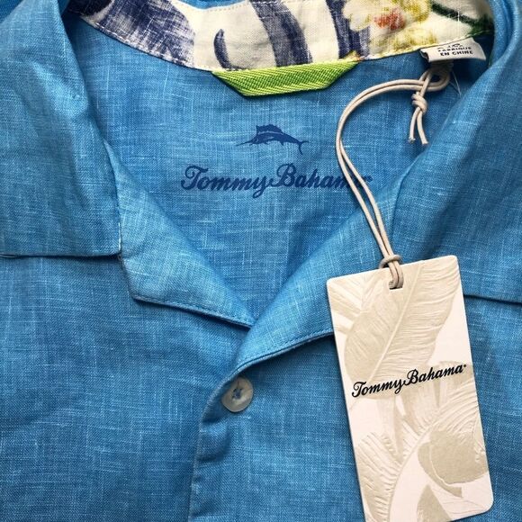 TOMMY BAHAMA SEA GLASS CAMP SHIRT IN BLUE YONDER Linen Men’s Size Small NWT - Picture 6 of 9